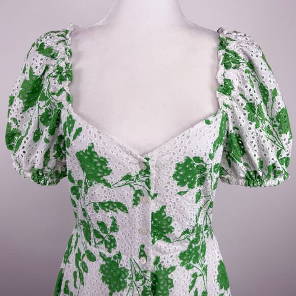 Rachel Parcell Stencil Eyelet Puff Sleeve Floral Midi Dress Size Medium Cottage - Picture 4 of 13